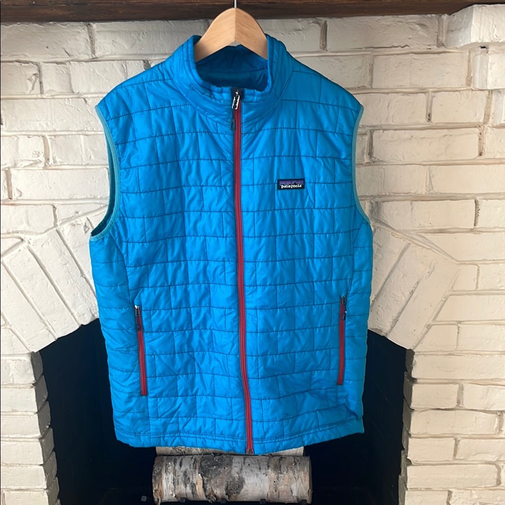 Patagonia Blue Quilted Puffer Vest with Stand-Up Collar EUC